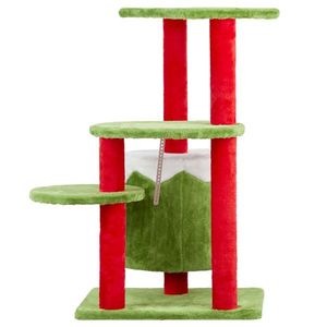 32-Inch Christmas Themed Cat Tower with 3-Level Plush Cat Condo Activity Center for Indoor Cats - Product Image 3