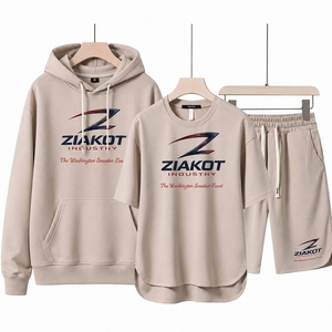 Conjunto de 3 piezas de sudadera y pantalones de chándal de algodón 100% de alta calidad para hombre, personalizado, de corte holgado, que incluye camiseta, pantalones cortos y sudadera con capucha. - Product Image 5
