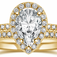 Ensemble de bagues de luxe en argent S925 plaqué or 18 carats avec zircon taille poire 6x9 et zircone goutte d'eau pour fiançailles - Vente en gros