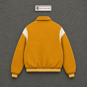 WHOLESALE MUSTARD YELLOW AND <b>WHITE</b> VARSITY <b>JACKET</b> FOR <b>MEN</b> CLASSIC BOMBER BASEBALL STYLE PREMIUM ZIP FRONT CASUAL STREETWEA FASH - Product Image 6