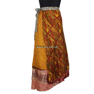 Falda Larga Cruzada Reversible de 2 Capas, Falda de Diseñador para Mujer, Estilo Vintage, Sari de Seda, Falda Cruzada Larga de 2 Capas Mágicas - Product Image 1