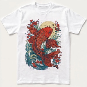 Camiseta Oversize de Manga Corta para Hombre con Estampado de Pez Koi Japonés, de Poliéster/Algodón, Estilo Urbano - Regalo Ecológico - Product Image 4