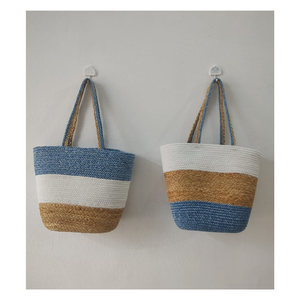 Natural Fiber Cotton Jute Braided Bucket Tote Bag Women Beach Handbag Bulk Supply Custom Orders - Product Image 1