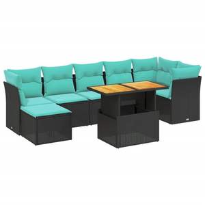 Juego de sofás de patio de ratán sintético negro de 8 piezas con cojines, conjuntos de jardín - Product Image 2