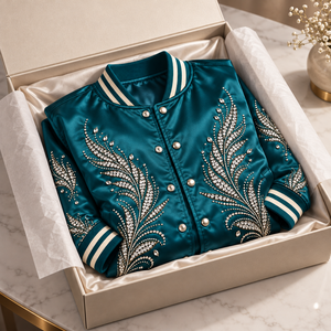 Chaqueta de Satén con Pedrería Premium, Chaqueta Bomber con Cristales Brillantes, Ropa de Calle Casual de Lujo, Prenda Exterior Elegante para Invierno - Product Image 5