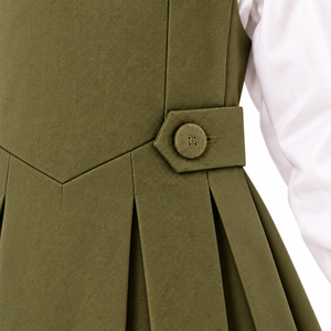 Robe d'uniforme scolaire vert olive pour filles, chemisier blanc à manches longues, jupe plissée, détail boutonné, élégante, pour l'école des enfants - Product Image 5