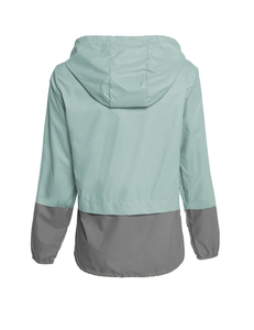 Veste de randonnée imperméable à capuche pour femme, vert menthe, manches longues, couleur contrastée, softshell, coupe classique, longueur normale, fermeture éclair - Product Image 3