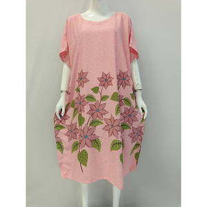 Women Floral Print Cotton Loungewear Dress Knee Length Short Sleeve Round Neck Casual Loose Fit Spring Wear - Product Image 5
