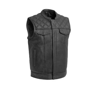 Chaleco de cuero vacuno negro premium, transpirable, de diseño vintage, informal, para verano. - Product Image 1