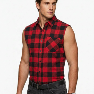 Chemise sans manches en flanelle à carreaux pour homme, coupe ample, rouge et noir, col rabattu, respirante, pour l'automne, fabrication sur mesure - Product Image 6