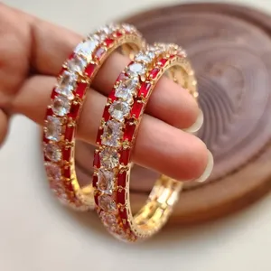 Luxury American Diamond <b>Bangles</b> <b>Set</b> Fancy Bridal Wedding Jewelry CZ Sparkling Designer Party Wear <b>Bangles</b> for Women - Product Image 1