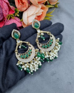Exquisite Pear Cut Stud Stone Chandbali <b>Dangle</b> <b>Earrings</b> For Women Traditional Antique <b>Gold</b> Plated Fashion <b>Earrings</b> Manufacturers - Product Image 6