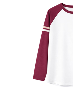 T-shirt à manches longues raglan blanc bordeaux personnalisé pour homme, 100% coton, col rond décontracté, tee-shirt de baseball décontracté, fabricant OEM, fournisseur - Product Image 3