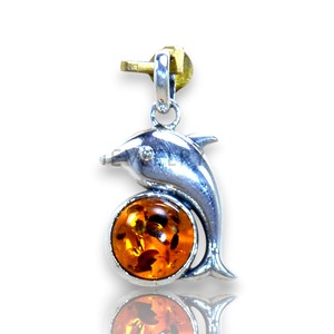 Colgantes de Plata de Ley 925 con Hermosa Gema de Ámbar, Corte Redondo, Diseño de Delfín, Joyería de Plata al por Mayor para Mujer - Product Image 1