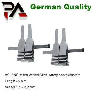 Clips microvasculares Acland 12.052.44 para neurocirugía, aproximadores de arterias de 24 mm, para vasos de 1.5-3.3 mm, instrumentos quirúrgicos reutilizables con certificación CE - Product Image 3