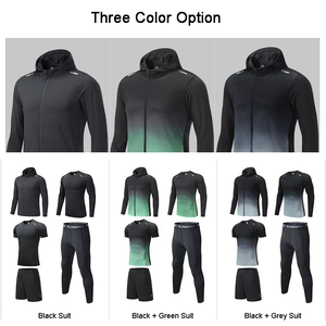Ensemble de sport pour homme : T-shirt à manches longues en polyester et élasthanne, pantalon de fitness, tenue d'entraînement slim fit, survêtement pas cher - Product Image 3
