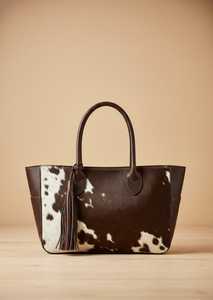 Sac fourre-tout en cuir à poils style bohème, sac à main en cuir de vachette, sac à bandoulière pour femme, sac à main de créateur élégant et décontracté avec fermeture éclair et broderie LHTB-0022 - Product Image 2