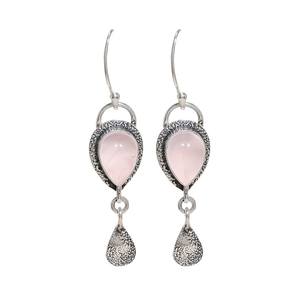 Pear Shape <b>Rose</b> <b>Quartz</b> Gemstone <b>Earrings</b> 925 Sterling Silver Vintage Style Handmade Jewelry Gift For Women - Product Image 5