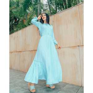 Vestido de Algodón Azul Pastel, Transpirable y de Estilo Simple, con Cintura Elástica, Silueta Holgada, Talla XS, para Ocasiones Diarias - Product Image 5