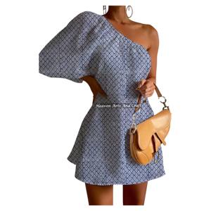 Nuevo Vestido Elegante de un Solo Hombro con Mangas Abullonadas y Estampado Colorido para Mujer 2026, Vestido de Playa de Lujo con Estampado Colorido, Superventas - Product Image 3