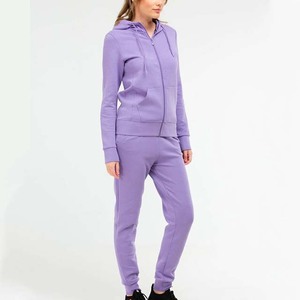 Women's <b>Purple</b> Hooded Tracksuit Full Zip Sweatshirt With Side Pockets Solid Color Casual Wear Autumn 100% Cotton Regular Fit - Product Image 5