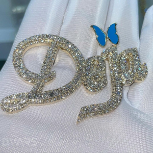 Colgante de Plata de Ley 925 con Letra Inicial Personalizada, Adorno de Moissanita, Chapado en Oro de 18K, Joyería de Lujo Certificada Estilo Hip Hop - Product Image 3