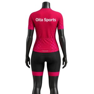 Ensemble de cyclisme pour homme rose et noir avec fermeture éclair, maillot à manches courtes avec short rembourré, tenue de course à vélo, vêtements de sport de plein air - Product Image 2