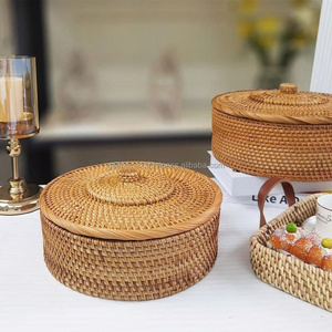 Panier de rangement classique en rotin tressé avec couvercle, design multifonctionnel pour étagère ou table, bac de rangement organisé - Product Image 2