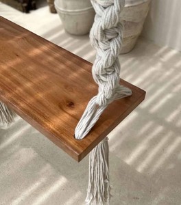 Handcrafted Boho <b>Macrame</b> Swing, Indoor/Outdoor Hanging Swing Made from Ablasia Wood and Cotton Rope, Balinese Decoration UBUD - Product Image 1