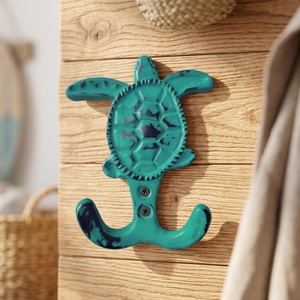 Porte-manteau mural en métal en forme de tortue verte marine, double patère, design animalier, style original, résistant à la rouille - Product Image 1