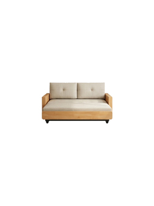 Minimalist Solid Wood Frame Sofa <b>Bed</b> with Fabric Cushion Convertible Design Tufted Back Straight Arms 2 Seater Living Room Use - Product Image 1