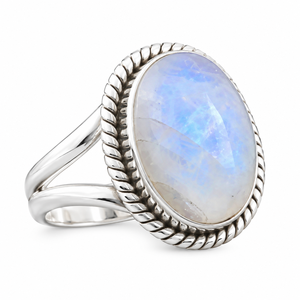 Rainbow Moonstone Blue Fire Silver <b>Ring</b> Western <b>Boho</b> Statement Gemstone Jewelry Fashion <b>Ring</b> for Women Wholesale - Product Image 5