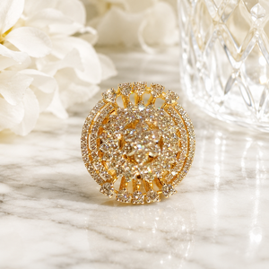 Luxury 14K Gold Floral Cluster <b>Ring</b> with Sparkling <b>CZ</b> Stones Elegant Bridal Party Wear Jewelry for Women - Product Image 1