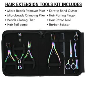 Kit d'outils pour extensions capillaires en acier inoxydable : Pince à micro-perles, Pince à sertir et à fermer, Coupe-perles, Ciseaux de barbier, Ensemble de salon - Product Image 2