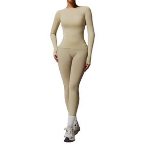 Conjunto de Yoga deportivo de dos piezas transpirable superelástico para mujer, para correr, traje de gimnasio con Logo en la cintura, patrón sólido, ropa de entrenamiento - Product Image 4