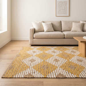Tapis d'appoint en jute tissé à la main, motif losanges inspiré du style berbère, 9' x 12', pour salon, style scandinave, organique, moderne et luxe discret - Product Image 3