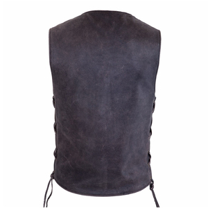 Gilet en cuir pour motard, veste sans manches classique avec design à lacets latéraux ajustables - Product Image 2