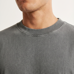 Camiseta de Verano para Hombre, Manga Corta, Cuello Redondo, Color Sólido, 100% Algodón, Lisa, Teñida, Transpirable, Ecológica, Casual, Lavada con Ácido - Product Image 5