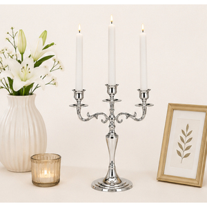 Wholesale 3 Arm <b>Silver</b> Candelabra Metal Candle Stand Elegant Baroque Aluminum <b>Candlestick</b> Holder for Wedding Table Centerpiece - Product Image 3