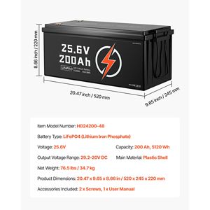 Batteria al Litio LiFePO4 24V 200Ah con BMS 100A, Ricaricabile a Ciclo Profondo con Protezione per Basse Temperature, Ideale per Applicazioni in Ambienti Freddi - Product Image 3