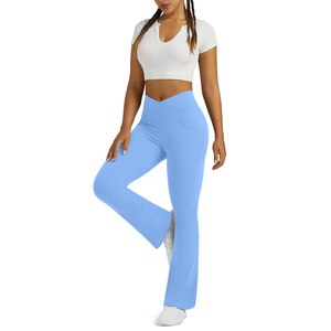 Women Flare <b>Leggings</b> Mid Waisted Crossover Yoga Pants Bootcut Gym Tights Workout Trousers Athletic <b>Flared</b> <b>Legging</b> - Product Image 4