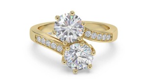 Two Stone Vintage Brilliant Cut Diamond Shoulder <b>Set</b> Engagement <b>Ring</b> 0.65 Ct Lab Grown Diamond Anniversary Wedding Gift - Product Image 2