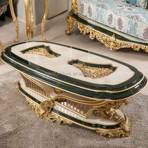 Table basse et canapé-lit Emma de luxe en bois d'acajou sculpté, style européen, finition dorée, en forme de L, avec éponge, pour salon - Product Image 5