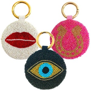 Llavero con Correa de Cuentas Bordadas en Color Morado/Verde/Dorado, Llavero de Moda con Cuentas para Coche y Bolso - Product Image 4