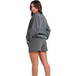 Women's Casual Cotton Fitted Zipper Tracksuit with Embroidery <b>Patch</b> Cropped Hoodie Solid Pattern Short Shorts Sets - Product Image 3