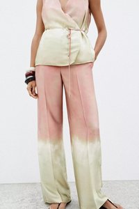 Pantalones Elegantes de Pierna Ancha con Degradado de Color, Satinados, Largos, Holgados, de Verano para Mujer, 100% Algodón, Transpirables y de Secado Rápido - Product Image 2