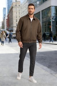 Men's Faux <b>Suede</b> Bomber <b>Jacket</b>, Lightweight Vintage Outwear - Product Image 5