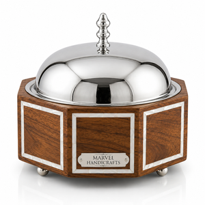Cazuela de Madera con Incrustaciones de Madreperla de Marvel Handicrafts |   Recipiente Interior de Acero Inoxidable |   Plato para Servir Comida Premium |   Lujo - Product Image 1