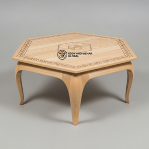 Elegant Industrial Hexagonal Solid Wood <b>Stool</b> <b>Low</b> Coffee Table Hand-Engraved Floral Border Modern Ash Wood Bedroom - Product Image 1