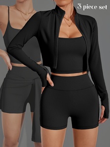 Womens High Waist Leggings Sports Bra And <b>Long</b> <b>Sleeve</b> <b>Top</b> Three Piece Yoga Set For Workout Fitness Gym <b>Training</b> - Product Image 1